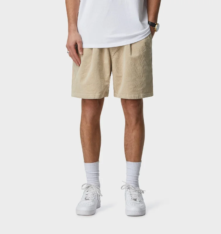 Michael Pleat Cord Short - Sand