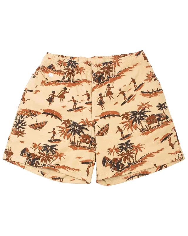 The Real McCoy's MP22016 Resort Swim Shorts / Palm Tree Beige